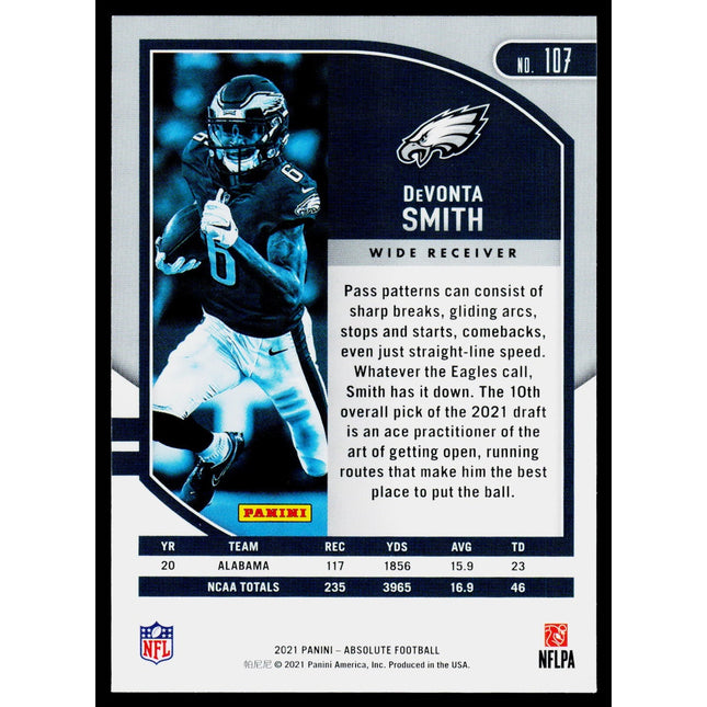 DeVonta Smith 2021 Panini Absolute Retail #107 RC Philadelphia Eagles