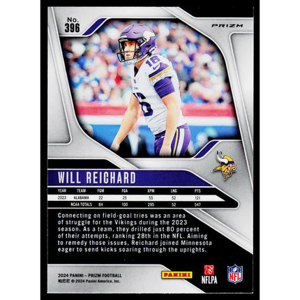 Will Reichard 2024 Panini Prizm Orange Disco Prizm #396 RC Minnesota Vikings