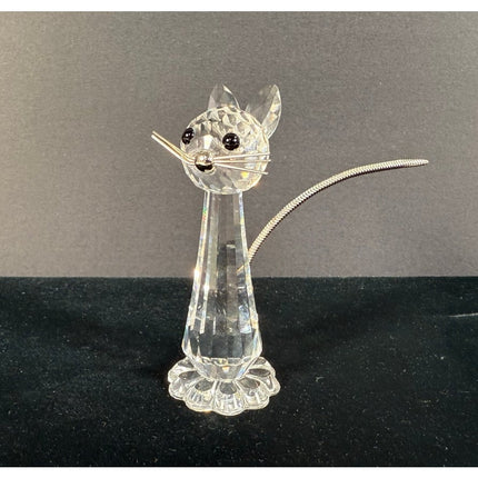Swarovski Crystal Tall Cat Figurine Metal Tail Whiskers Signed 3"