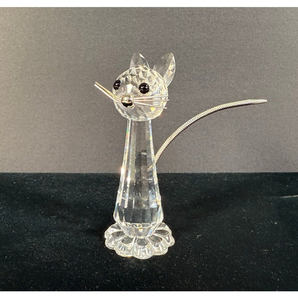 Swarovski Crystal Tall Cat Figurine Metal Tail & Whiskers Signed 3”