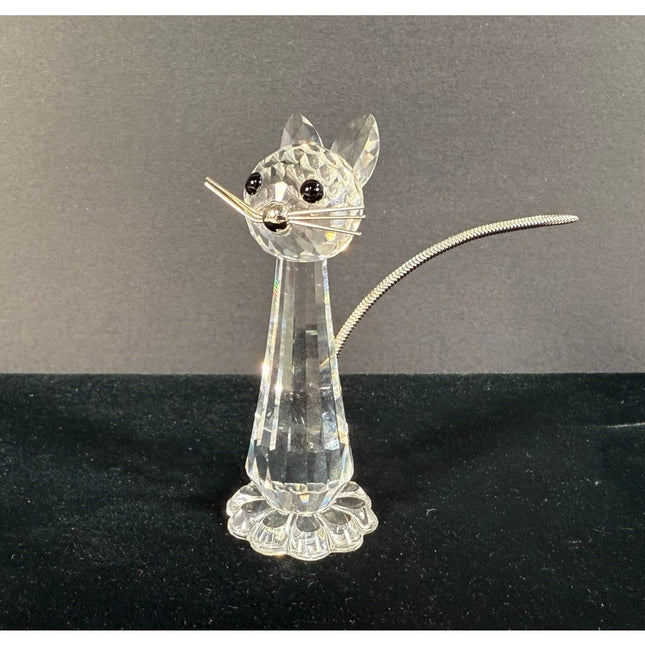 Swarovski Crystal Tall Cat Figurine Metal Tail & Whiskers Signed 3”