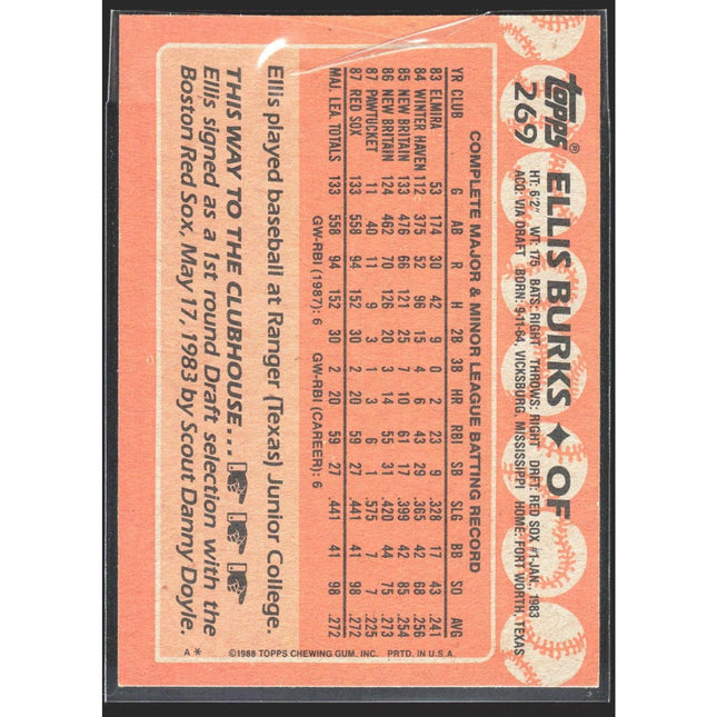 Ellis Burks 1988 Topps #269 RC Boston Red Sox