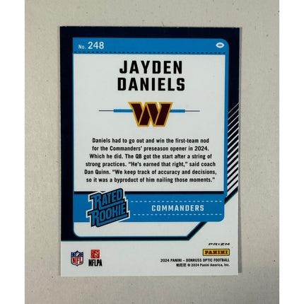 2024 Donruss Optic Jayden Daniels RC #248 Blue Hyper Prizm Rated Rookie