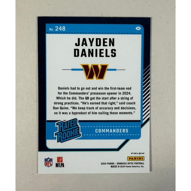 2024 Donruss Optic Jayden Daniels RC #248 Blue Hyper Prizm Rated Rookie