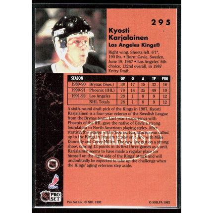 Kyosti Karjalainen 1991-92 Parkhurst #295 RC Los Angeles Kings