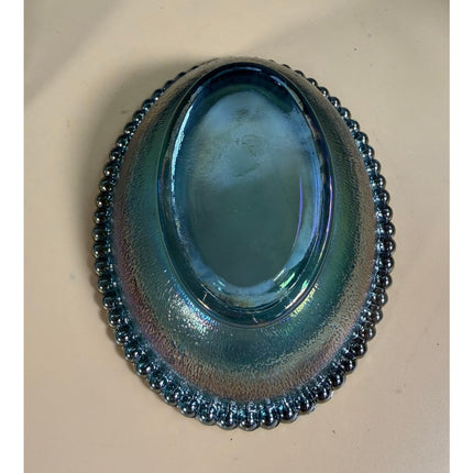 Indiana Glass Iridescent Blue Carnival Hen on Nest Covered Dish 7" Vintage