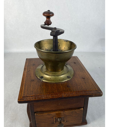 Antique Wooden Inlaid Coffee Grinder – Early 20th Century Hand-Crank Mill