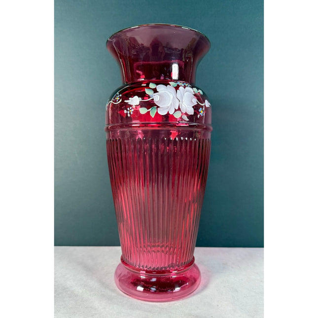 Fenton Cranberry Ruby 10" Vase – Signed C. Smith