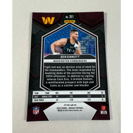 2024 Panini Mosaic Ben Sinnott RC #351 Silver Prizm Rookie Card Commanders