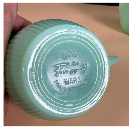 Fire King Jadeite Glass Sugar and Creamer Set Vintage Green Glass 2.5" Tall