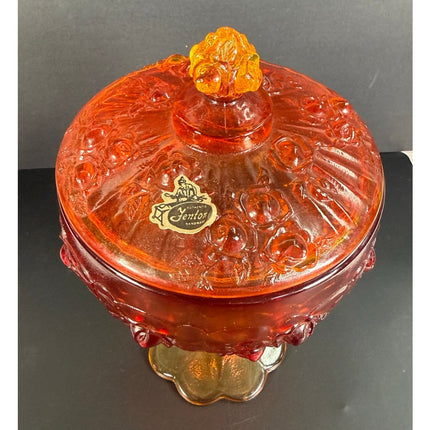 Fenton Cadmium Vintage Glass Amberina 8" Pedestal Compote Candy Dish w/Lid