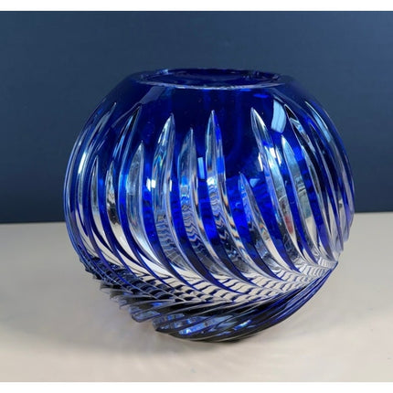 Lausitzer Glas Blue Hand-Cut Art Glass Vase East Germany w/ Label Vintage
