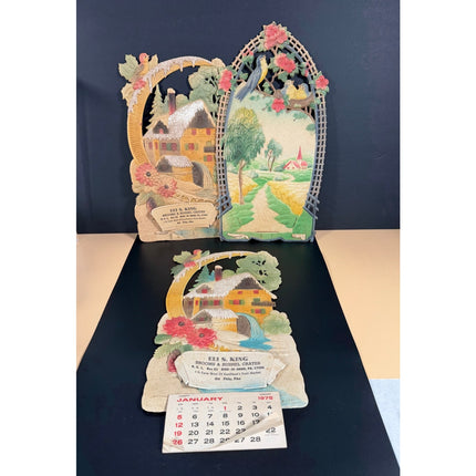 Vintage German Die Cut Pressed Pulp Embossed Calendars Molded Paper Germany