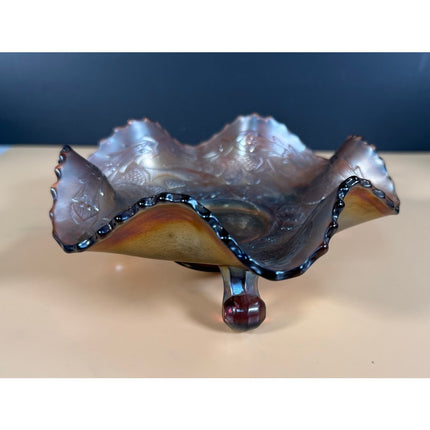Fenton Carnival Glass Little Fishes 6" Amethyst Candy Bowl