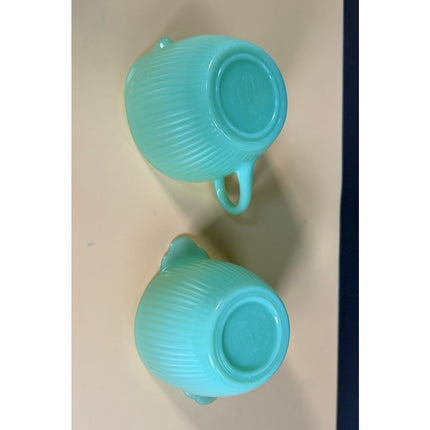 Fire King Jadeite Glass Sugar and Creamer Set Vintage Green Glass 2.5" Tall