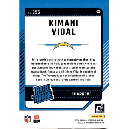 Kimani Vidal 2024 Donruss #355 RC Los Angeles Chargers