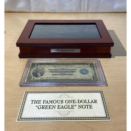 $1 Series 1918 Green Eagle Federal Reserve Bank Note #737 PCS,  Wood Display Box