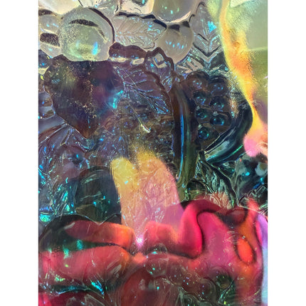 Indiana Glass Harvest Grape Carnival Glass Iridescent Footed Bowl 12" Vintage