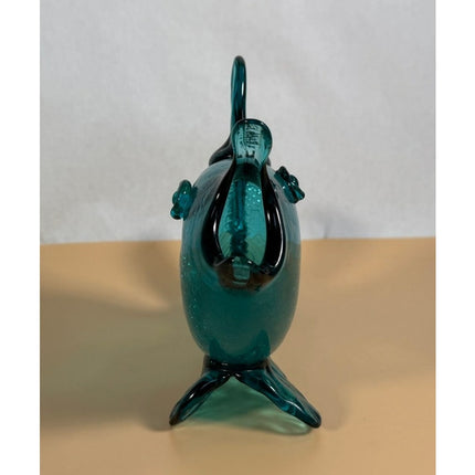Vintage Blue Crackle Art Glass Fish Figurine Sculpture 11"