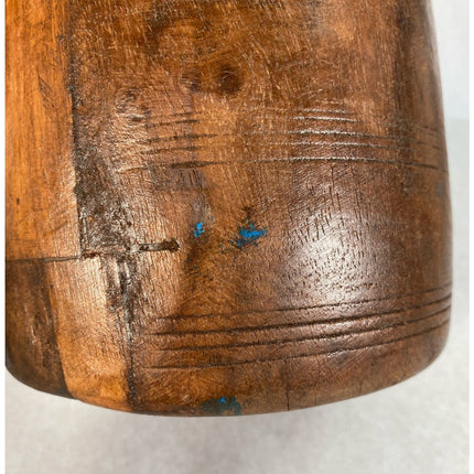 Vintage Handmade Wooden Pot Urn Blue Splatter 8.5"