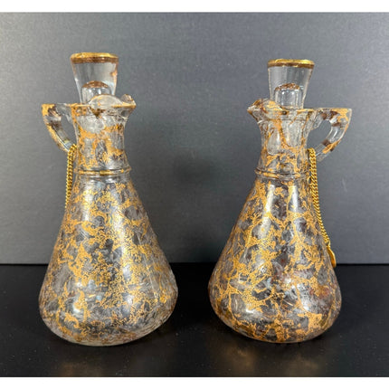 Vintage Hazel Atlas Glass Oil & Vinegar Cruet – Gold Leaf – 5" Tall