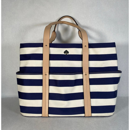Kate Spade Striped Canvas Leather Weekender Tote Navy White Travel Bag