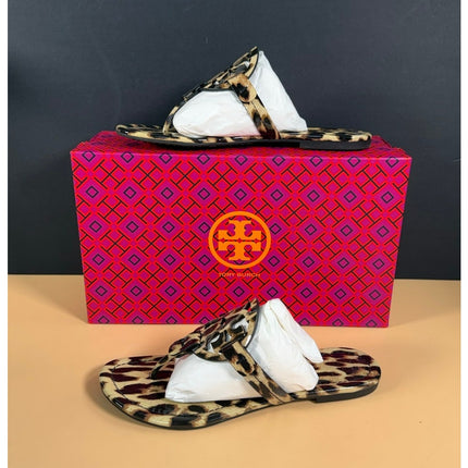 Tory Burch Miller Thong Sandal Natural Leopard Print Patent Leather W6.5 NIB