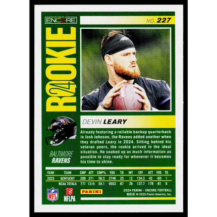 Devin Leary 2024 Panini Encore #227 RC Baltimore Ravens