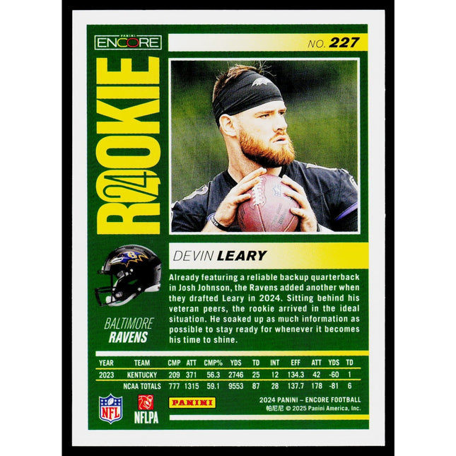 Devin Leary 2024 Panini Encore #227 RC Baltimore Ravens