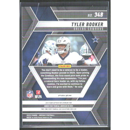 Tyler Booker 2025 Panini Mosaic Reactive Purple #348 RC Dallas Cowboys