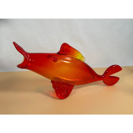 Vintage Orange Yellow Crackle Art Glass Fish Figurine Sculpture 15"