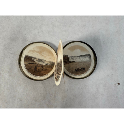 RARE 1869 Niagara Falls Souvenir Medallion Case w/ 16 Stereoscopic Views