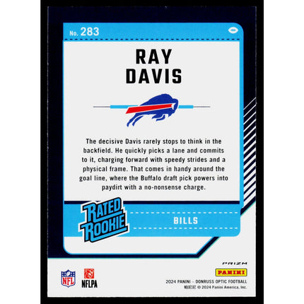 Ray Davis 2024 Donruss Optic Blue Hyper #283 Buffalo Bills