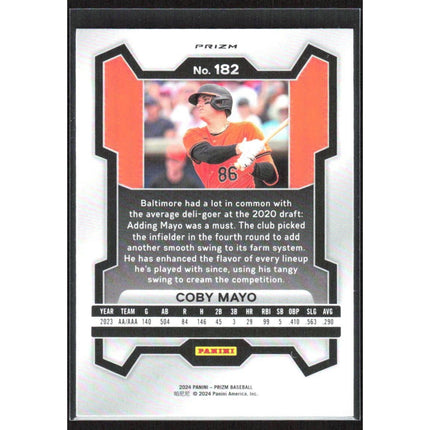 Coby Mayo 2024 Panini Prizm Blue Ice Prizms #182 Baltimore Orioles