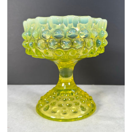 Fenton Uranium Glass Footed Hobnail Candy Dish 5 3/4" Topaz Opalescent Vaseline