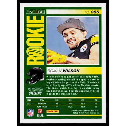Roman Wilson 2024 Panini Encore #285 RC Pittsburgh Steelers