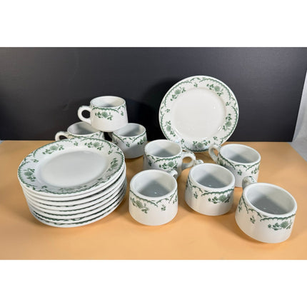 Shenango China Chardon Rose Green Rim Restaurant Ware Plates & Mugs 17 Pc Set