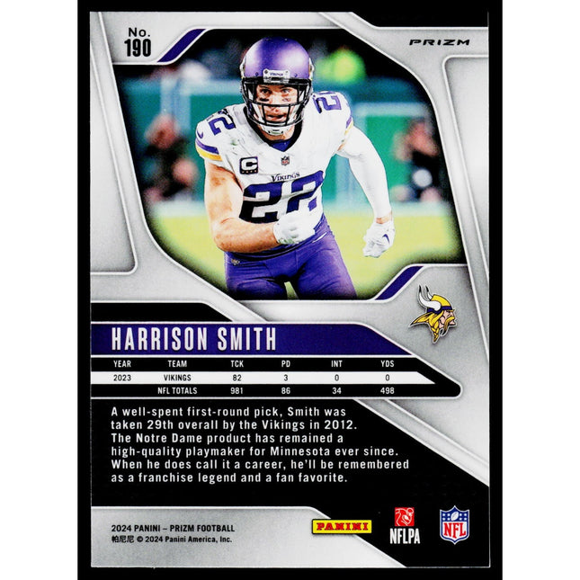 Harrison Smith 2024 Panini Prizm Black and White Checker #190 Minnesota Vikings
