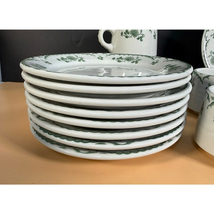 Shenango China Chardon Rose Green Rim Restaurant Ware Plates & Mugs 17 Pc Set