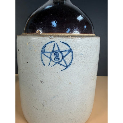 Blue Star No. 2 Salt Glaze Jug Crooksville Ohio 14" Vintage Stoneware Jug