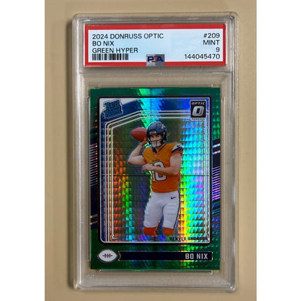 2024 Donruss Optic Green Hyper RC Bo Nix #209 PSA 9