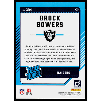Brock Bowers 2024 Donruss #394 RC Las Vegas Raiders