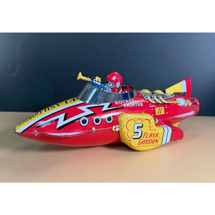 Flash Gordon Schylling Sparkling Rocket Fighter Ship Tin Toy 12" with Box