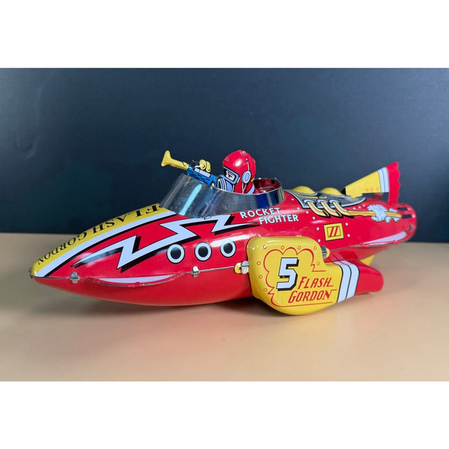 Flash Gordon Schylling Sparkling Rocket Fighter Ship Tin Toy 12" with Box