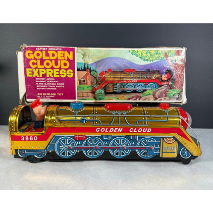 Vintage Golden Cloud Express 3860 Tin Train 16" Locomotive Engine Toy