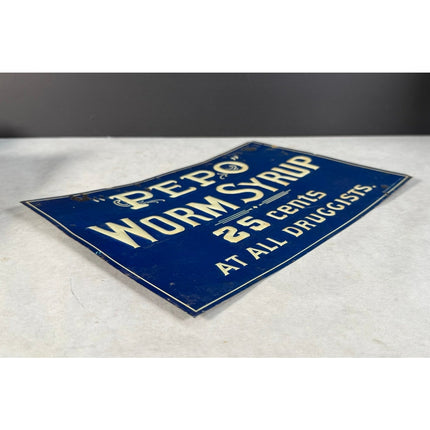 PEPO Worm Syrup Early Embossed Tin Advertising Sign