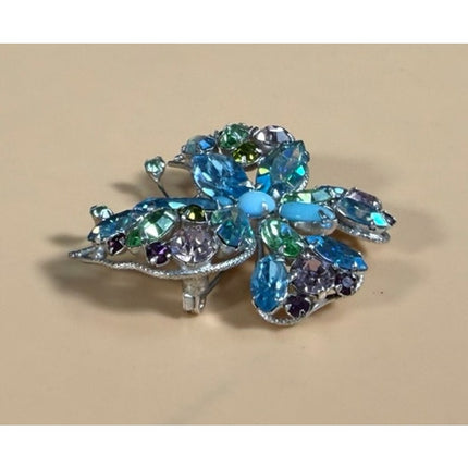 Multicolor Rhinestone Butterfly Brooch Regency-Style Costume Jewelry Pin