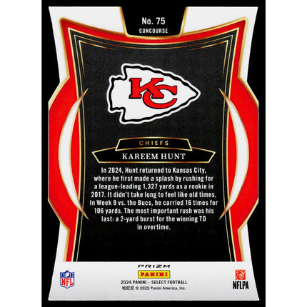 Kareem Hunt 2024 Panini Select Silver Prizm Die Cut #75 Kansas City Chiefs