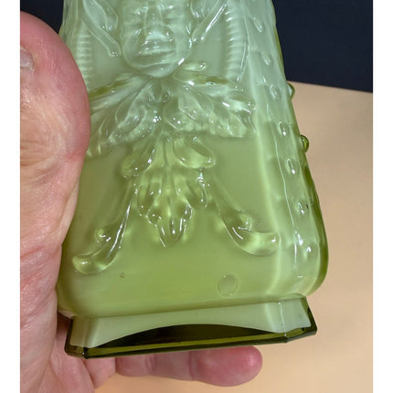 Imperial Glass Mephistopheles 8.5" Vase Vintage Green White Milk Art Glass