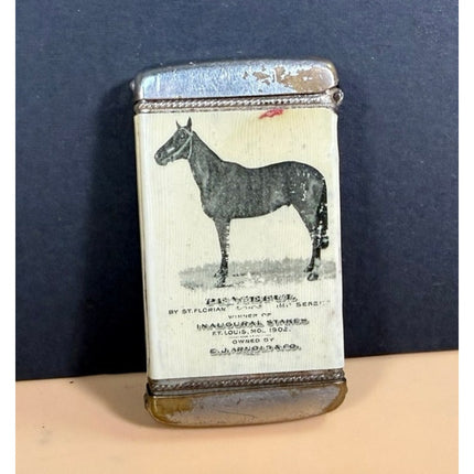 E.J. Arnold Racing Stables Souvenir Match Safe Holder Vintage 3"